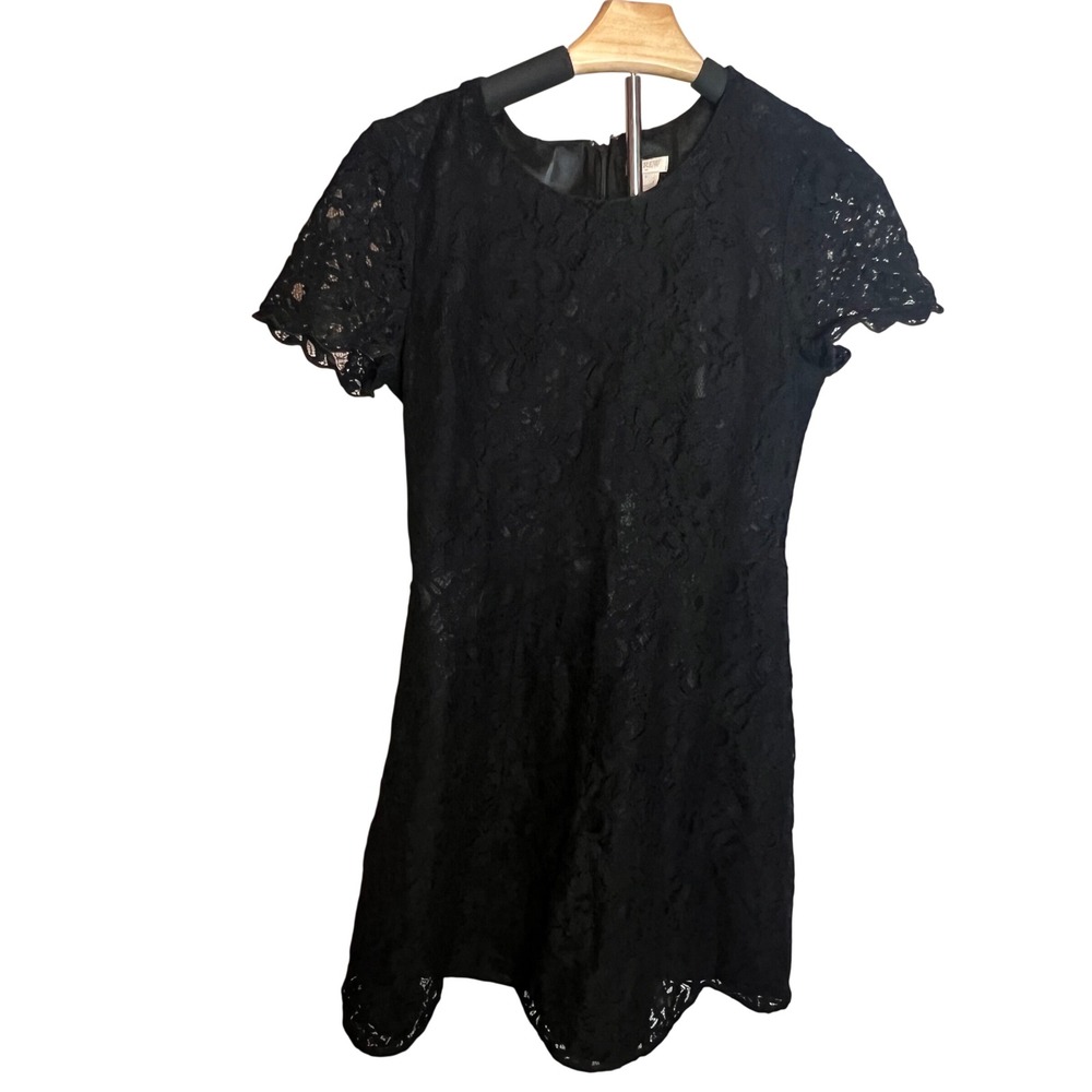 J.Crew Womens Black Floral Lace Short Sleeve A-Line Dress Size 2 E3707